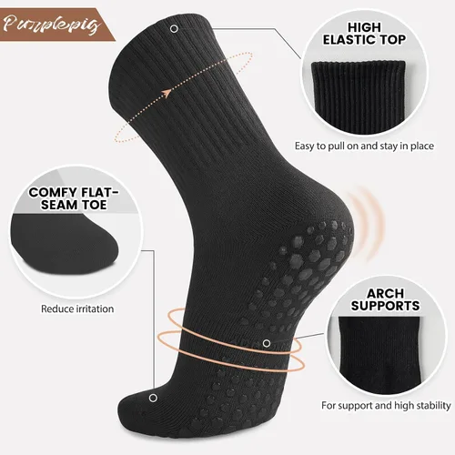 Vista 4 de 3 pares de calcetines de agarre para pilates, calcetines de yoga antideslizantes para mujeres, pilates, barra pura, entrenamiento descalzo