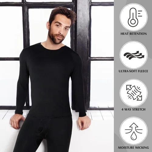 Vista 5 de Patelai 5 Conjuntos de ropa interior térmica para hombre, forro polar, capa base larga para invierno
