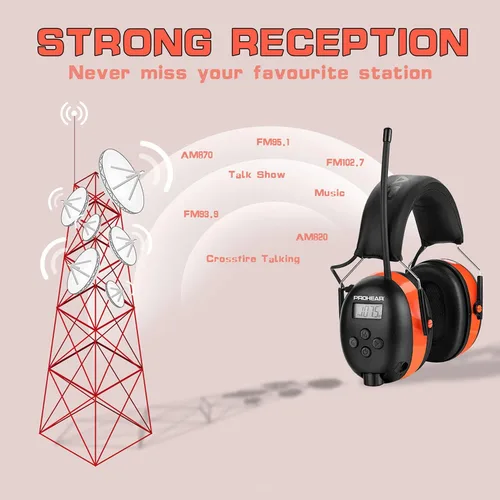 Vista 8 de PROHEAR 027 AM FM Radio Auriculares para cortar la nieve, talleres de trabajo, paquete de 2 unidades, naranja y gris