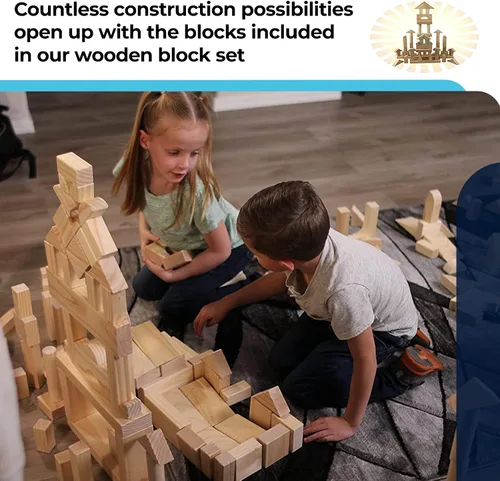 Vista 2 de Bloques de construcción estándar para niños pequeños con bandeja de almacenamiento (64 piezas) bloques de madera lijada para niños, aprendizaje