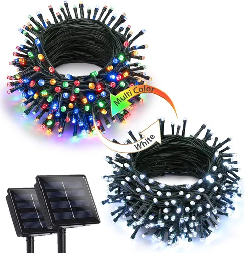 Vista 19 de Joomer Luces solares de Navidad para exteriores, paquete de 2 unidades en total de 144 pies, 400 LED, 8 modos, impermeables, luces solares de Blanco