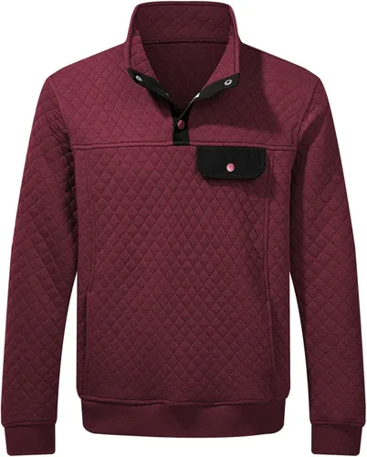Vista 3 de JMIERR Sudadera acolchada para hombre casual manga larga cuello alto botones
