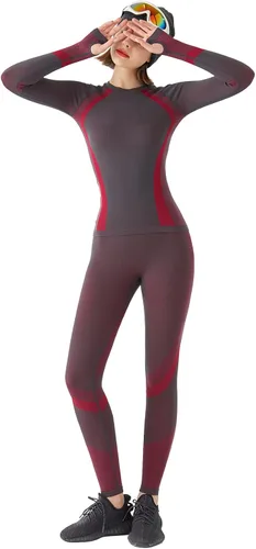 Vista 2 de BangJiaju Conjunto de ropa interior térmica para mujer, capa base, ropa interior deportiva de compresión para clima frío