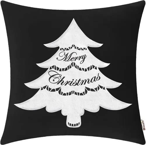 Vista 18 de BRAWARM Christmas Reindeer Pillow Cover 18x18 Black Velvet Embroidered Reno negro