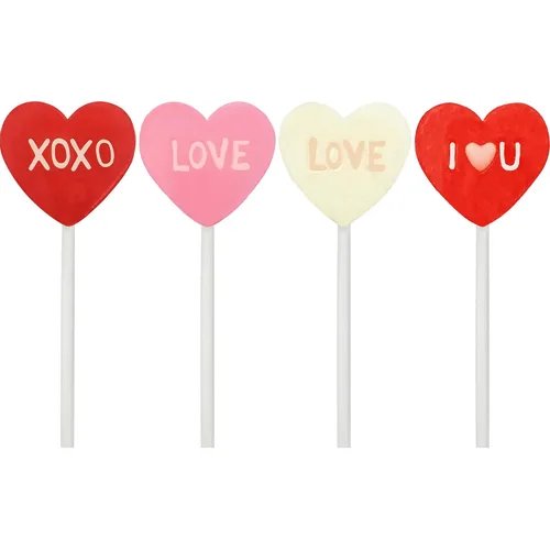 Vista 7 de Fruidles Chupón de piruletas de San Valentín, labios rojos, Be Mine & Love You, chupadores de corazón, envueltos individualmente (paquete de 24)