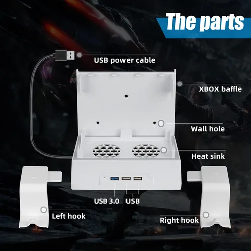 Vista 6 de Wall Mount Cooling Fan for Xbox Series S with 2 Fan and 3 USB Port Xbox Series S Wall Mount Kit with Controller Holder & Headphone Hanger Wall Mount