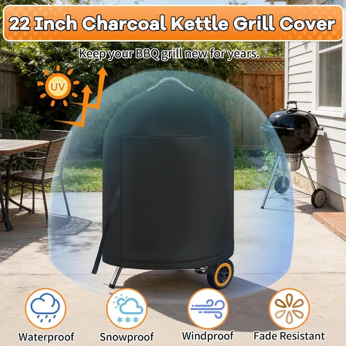 Vista 6 de i COVER Funda para parrilla Weber de 22 pulgadas, cubierta impermeable para parrillas Weber Char-Broil de 22 pulgadas, cubierta de barbacoa