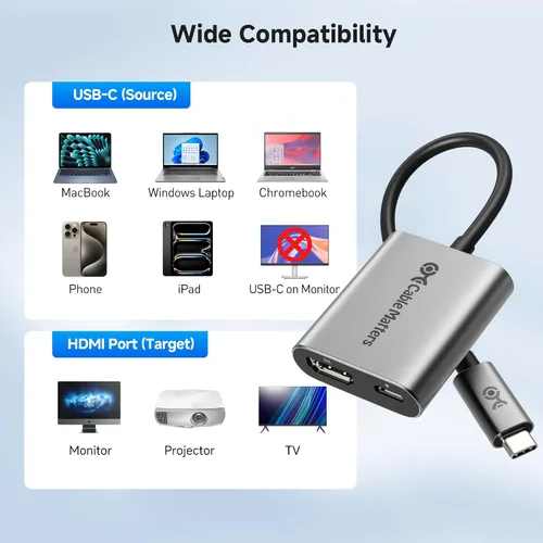Vista 7 de Cable Matters Adaptador USB C a HDMI 2.1 de 48 Gbps con carga de 100 W
