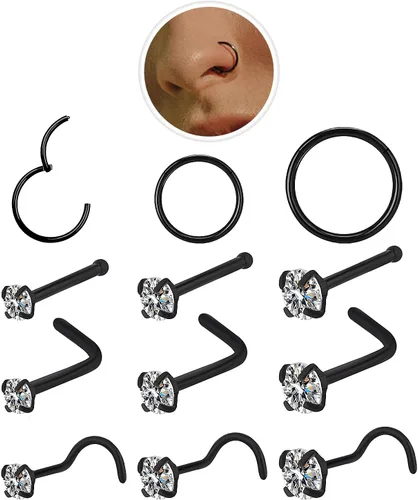 Vista 12 de Nose Rings Hoop and Nose Studs Sets for Women Men,Hypoallergenic 316L Surgical Stainless Steel Hinged Clicker Segment Nose Rings Hoop Helix