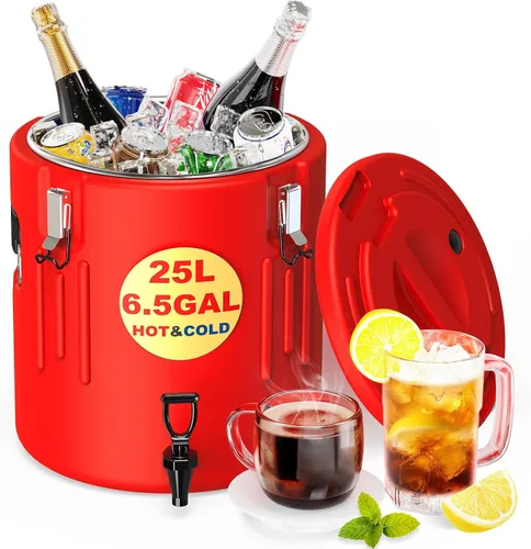 Vista 10 de Dispensador de bebidas aislado de 2 galones, dispensador de bebidas frías y calientes con interior de acero inoxidable 304 y boquilla, dispensador