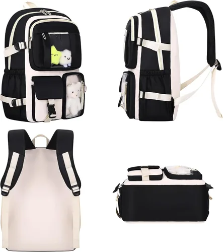 Vista 2 de HORHREAR - Mochila kawaii de 5 piezas para la escuela, bonita mochila transparente preparada con colgante estético para niñas y niños, bolsa primaria