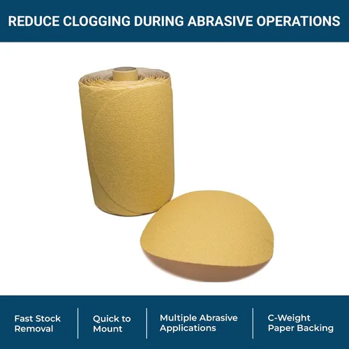 Vista 5 de Benchmark Abrasives PSA Gold - Discos de lijado autoadhesivos de 6 pulgadas con granos de óxido de aluminio, papel de lija DA automotriz, rollo
