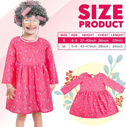 Vista 2 de Yaomiao 8 Pcs Old Lady Costume Set for Girls 100th Day of School Toddler Old Grandma Costume Accessories for Girls 100 Days