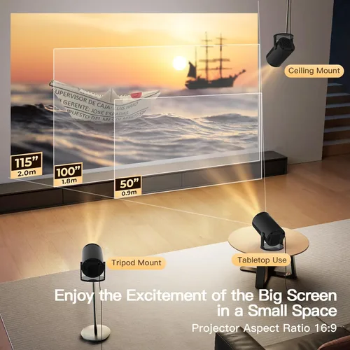 Vista 12 de Mini proyector con WiFi 6 y Bluetooth 5.4 Keystone vertical automático integrado Android 14 OS, 1080P 4K compatible con proyector giratorio portátil