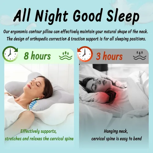 Vista 6 de Almohada cervical para aliviar el dolor de cuello, almohadas ergonómicas de espuma viscoelástica con funda de almohada transpirable para la apnea