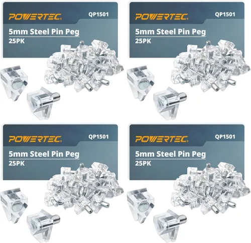 Vista 10 de POWERTEC QP1501 - Juego de 25 clavijas transparentes de 0.197 in para estantes, estantes de gabinete de cocina, estantería, armario y muebles