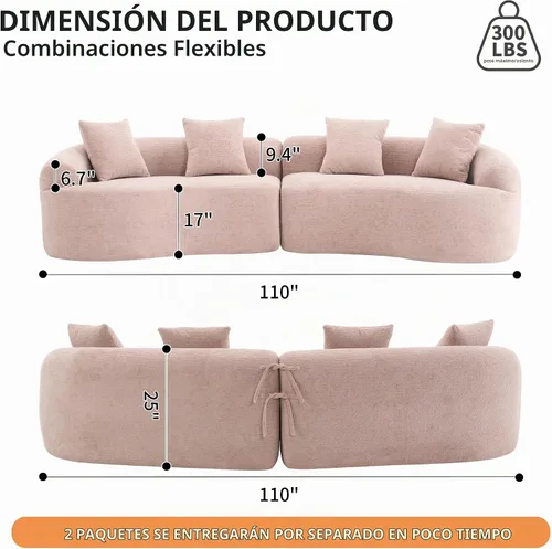 Vista 2 de Sofá modular curvado de 110 pulgadas para sala de estar, moderno sofá modular de felpa de felpa de gran tamaño con asiento profundo comprimido sin