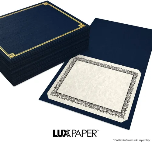 Vista 6 de LUXPaper Porta certificados de 9.5 x 12 pulgadas, lino azul náutico, borde de lámina dorada en relieve, cubierta de 100 libras, 25