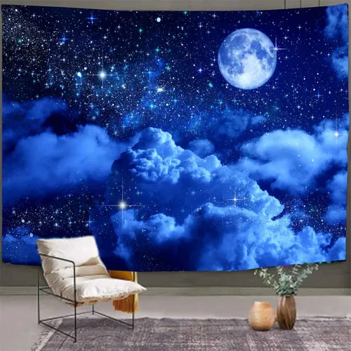 Vista 9 de Aidatain Tapiz de luna azul cielo nocturno nube creciente tapiz grande de 80 pulgadas 60 pulgadas 60 pulgadas de tela de franela temática de luz