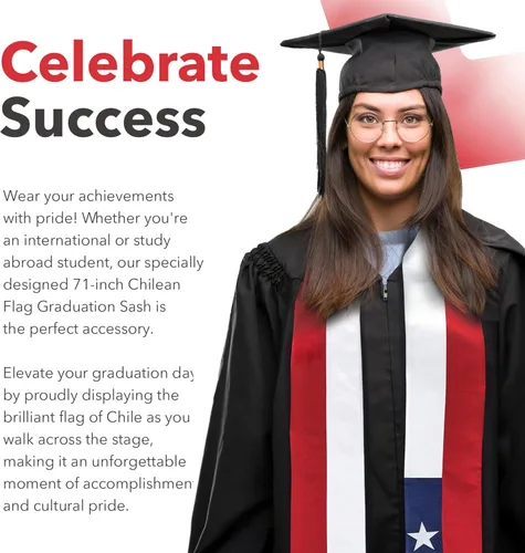 Vista 6 de Vision Wear - Fajaestola de graduación de América del Sur - Lujoso símbolo cultural - Abraza tu herencia - Banda de orgullo y honor, Chile Flag