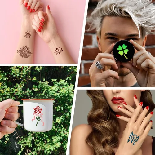 Vista 8 de Plantillas temporales de tatuaje reutilizables para mujeres y niñas, kit de plantillas de tatuaje de henna, plantillas temporales de tatuaje