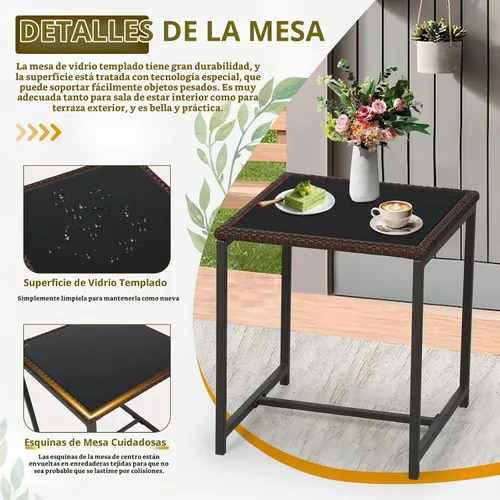 Vista 9 de SUNCROWN - Juego de 3 piezas de muebles de mimbre para exteriores, sillas para el porche, juegos de conversación con mesa de café de cristal
