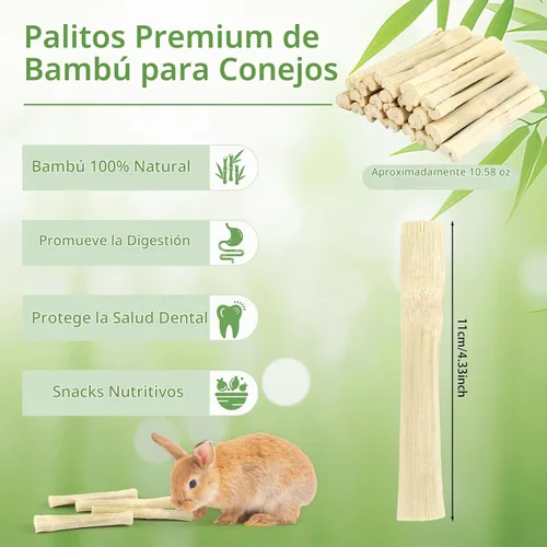 Vista 2 de Palitos de bambú dulces de 10.58 oz para conejos, juguetes para masticar
