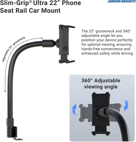 Vista 4 de Arkon Soportes – Soporte para riel de asiento de coche para teléfono o tableta Posicionamiento flexible Cuello de cisne de 22 pulgadas Ajuste