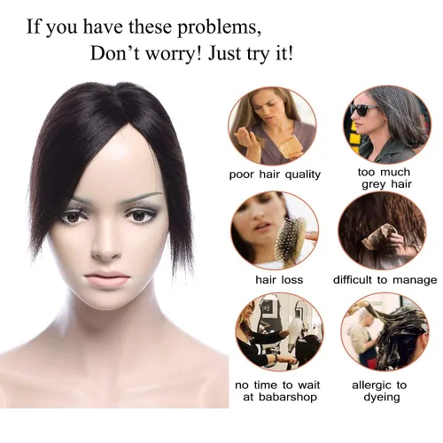 Vista 3 de Benehair Extensiones de cabello con clip en la parte superior para mujer, base de seda, hechas a mano, tupé, parte media, extensión de cabello