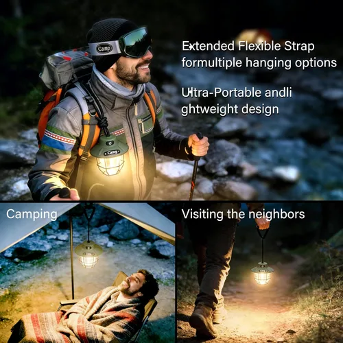 Vista 8 de Linterna de campamento de 1200 lúmenes, luz LED recargable con 4 modos de luz, linterna portátil USB al aire libre para campamento, senderismo
