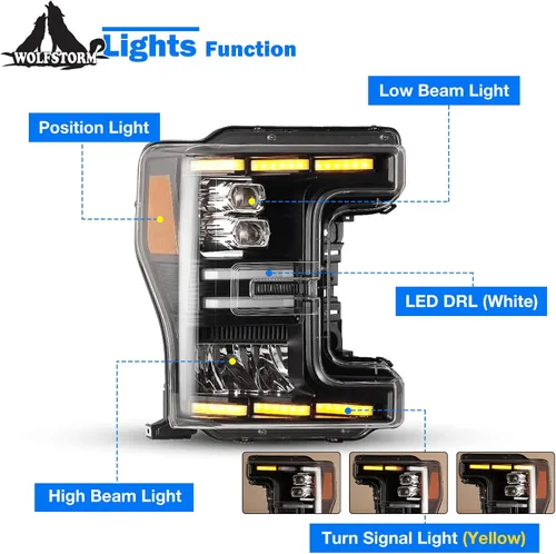 Vista 3 de Conjunto de faros delanteros para Ford F250, F350, F450, F550, F550 2017, 2018, 2019, 2020, con modos de iluminación LED funcionales, DRL, reemplazo