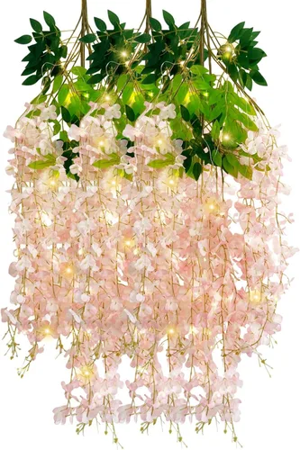 Vista 63 de Paquete de 5 guirnaldas de flores colgantes de glicina rosa, enredaderas de flores artificiales de 3.77 pies, glicinia falsa, guirnalda colgante