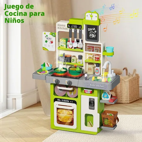Vista 6 de Letapapa Juego de Cocina para Niños, Juguetes de Cocina con Sonido y Luz Realistas, Estufa de Cocina, Fregadero, Comida de Juego y Accesorios