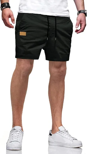 Vista 20 de JMIERR Pantalones cortos casuales de algodón con cordón de verano para la playa de sarga elástica chino golf corto con bolsillos Beige