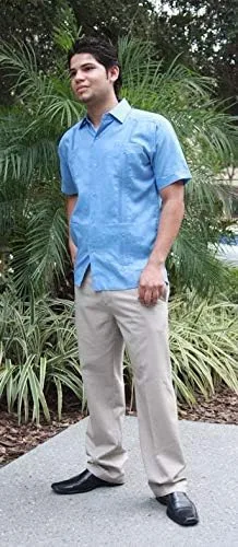 Vista 4 de Camisa Guayabera de manga corta para hombre de lino cubano