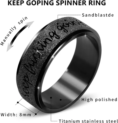 Vista 4 de Anillo giratorio para hombre, acero inoxidable, juguetes para ansiedad, anillos para hombres, 0.315 in de ancho, color negro, talla 9