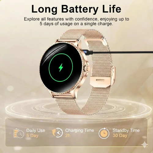 Vista 5 de Efolen Relojes inteligentes para mujer, responder/hacer llamadas, reloj inteligente de 1.27 pulgadas para monitor de frecuencia cardíaca, monitor