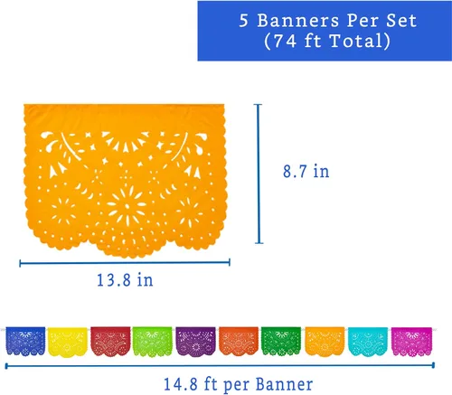 Vista 4 de Pancartas de fiesta mexicana (paquete de 5, 10 diseños de banderas de papel de seda por pancarta) + piñata mexicana (XL de 36 pulgadas), pancarta