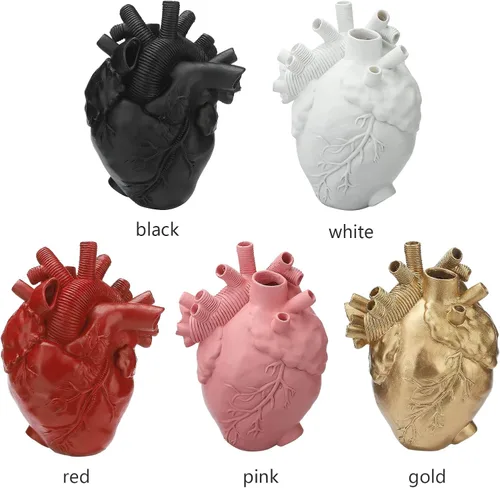 Vista 6 de Florero anatómico de corazón para flores, jarrones con forma de resina, esculturas de ornamento de escritorio, estante para el hogar, centros