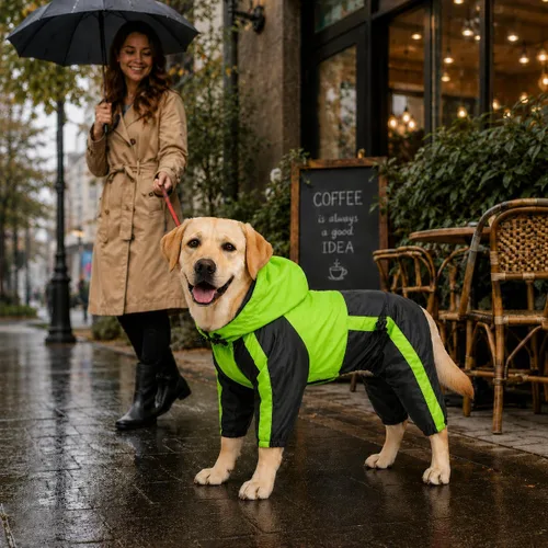Vista 5 de Ropa para mascotas, abrigo impermeable de nailon para mascotas, chaqueta de lluvia adorable con capucha perfecta para razas de perros pequeños, Verde