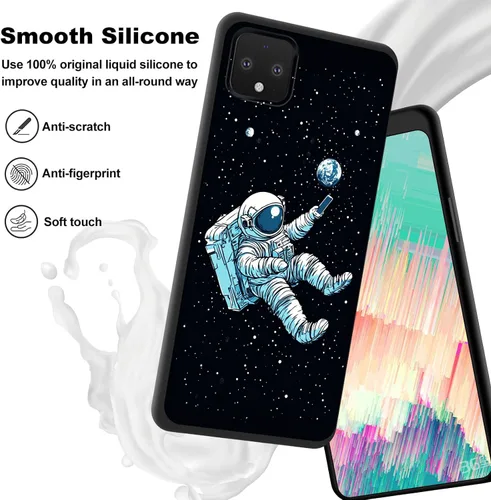 Vista 4 de Funda delgada para Pixel 4 XL, funda delgada de silicona de TPU suave a prueba de golpes para Google Pixel 4 XL, astronauta en el espacio