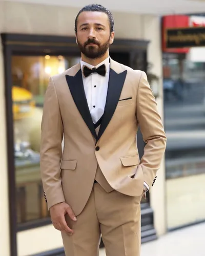 Vista 2 de HUUTOE Trajes de graduación ajustados de 3 piezas para hombre, esmoquin negros para hombres, traje de doble botonadura para hombre, traje de boda