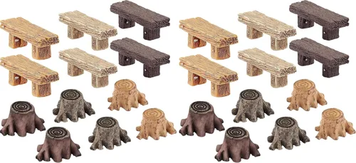 Vista 7 de Skylety - 12 piezas de accesorios de jardín de hadas en miniatura, incluye 6 bancos de estilo retro de madera, 6 tocones de raíz artificiales