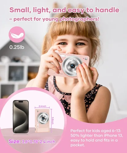 Vista 4 de WONNIE Cámara digital de 56 MP, FHD 1080P para apuntar y disparar con tarjeta SD de 32 GB, 2 baterías y cordón, ideal para niños y adolescentes