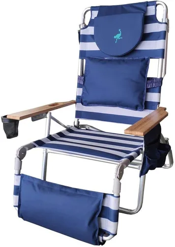Vista 2 de Ostrich Silla de playa reclinable 3-N-1 de lujo acolchada para exteriores, color azul (paquete de 4)