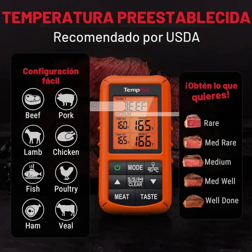 Vista 6 de Mando a distancia inalámbrico digital Thermopro TP20, cocción de alimentos, termómetro de carne, termómetro con sonda dual para barbacoa parrilla