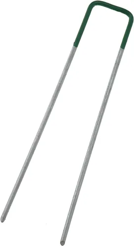 Vista 5 de 50 grapas de jardín medio verde en forma de U clavijas de césped artificial pasadores de césped de metal galvanizado