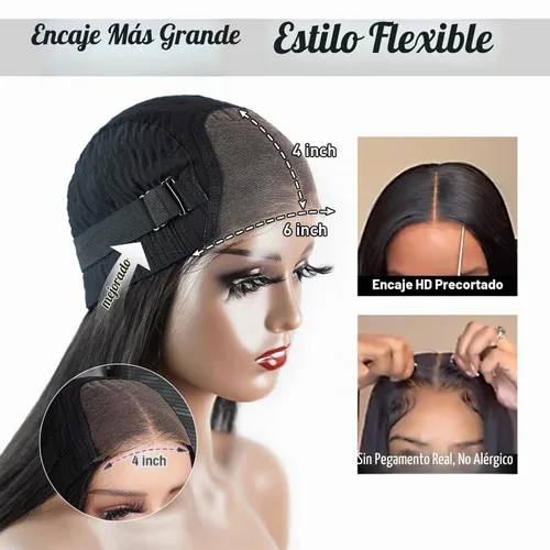 Vista 4 de Peluca Bob sin pegamento de llevar y usar cabello humano liso, 6x4 precortada con encaje HD sin pegamento, prearrancada, pelucas con cierre frontal
