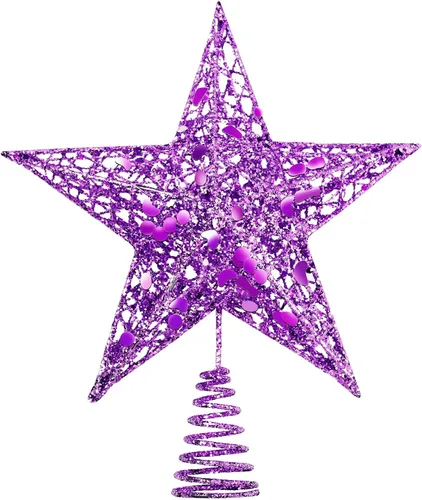 Vista 10 de URATOT Adorno Superior de Árbol de Navidad con Purpurina de Metal, Estrella de Alambre Hueca para la Punta del Árbol de Navidad para Decoración