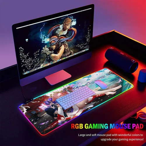 Vista 6 de Alfombrilla de mouse grande RGB para juegos con texto en inglés "Anime Girl", alfombrilla de mouse para videojuegos, teclado para jugadores, tapete